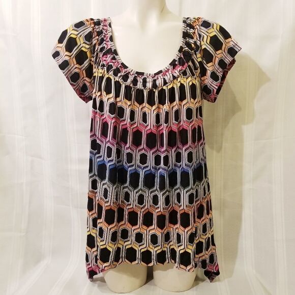 Rafaella Honeycomb Geometric Pattern Tunic Top Sz S - Picture 2 of 5